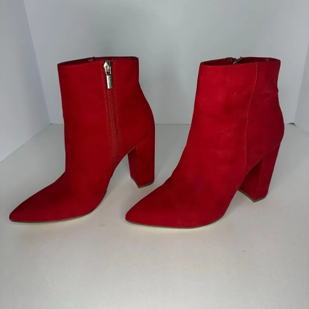 JustFab Red Block Heel Suede Boots | Women Size 8.5 - Picture 13 of 15